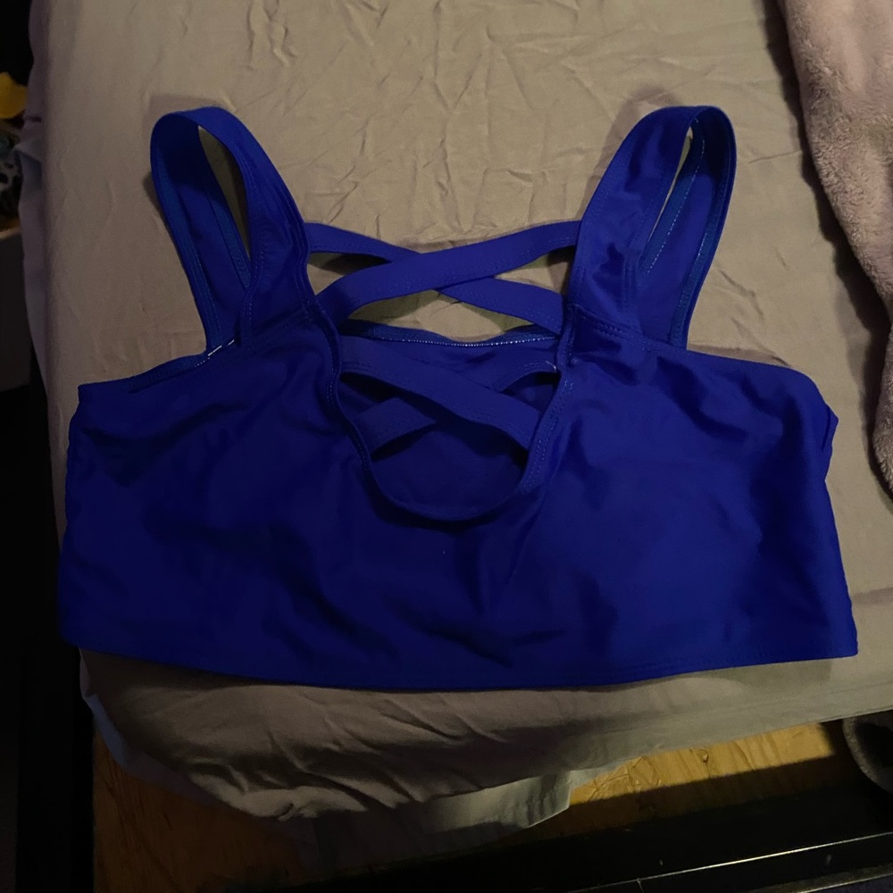 blue criss cross bikini top
